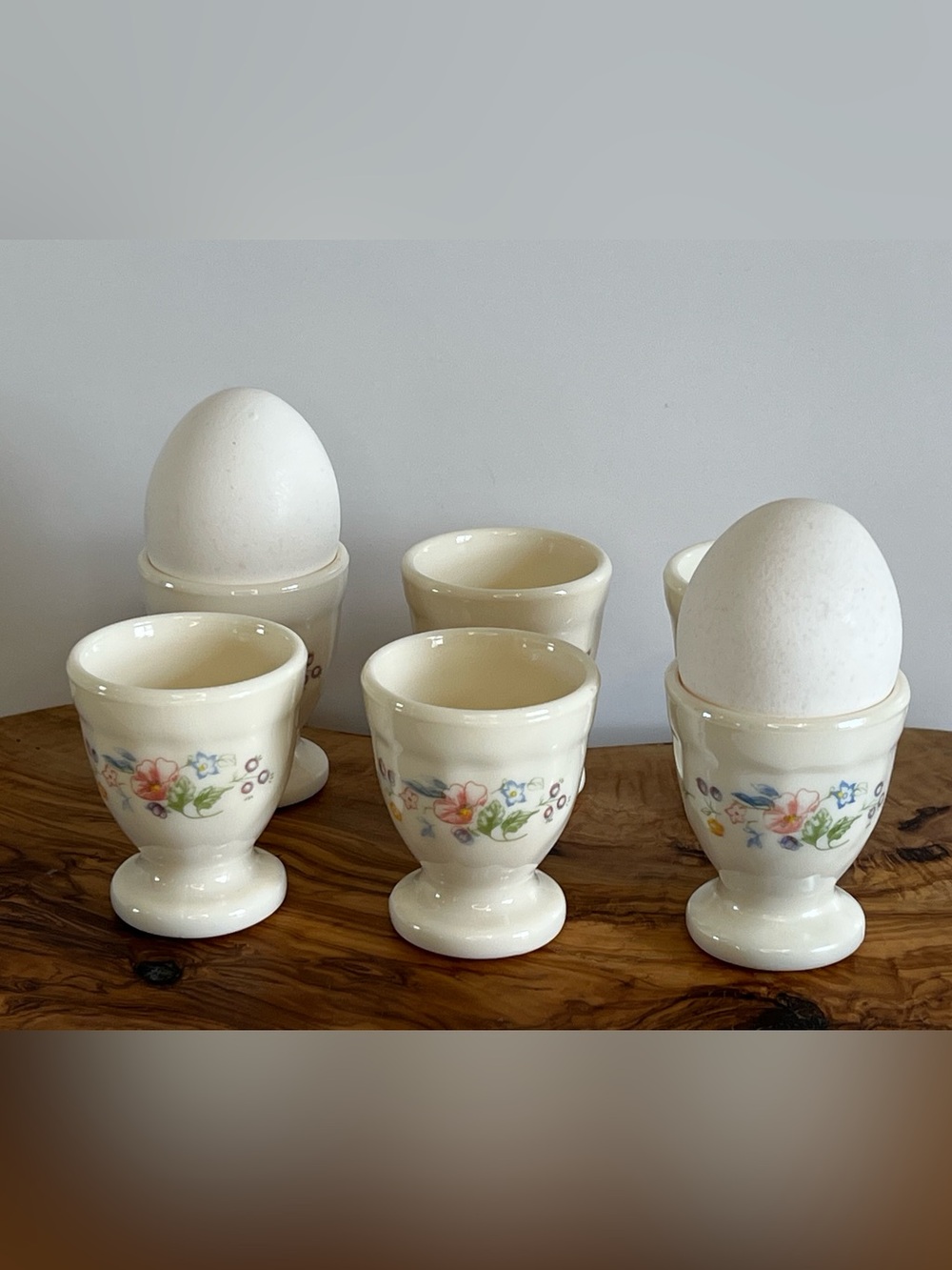 Arcopal France Egg Cups Milk Glass Set Of 6 Vintage Floral Pattern
